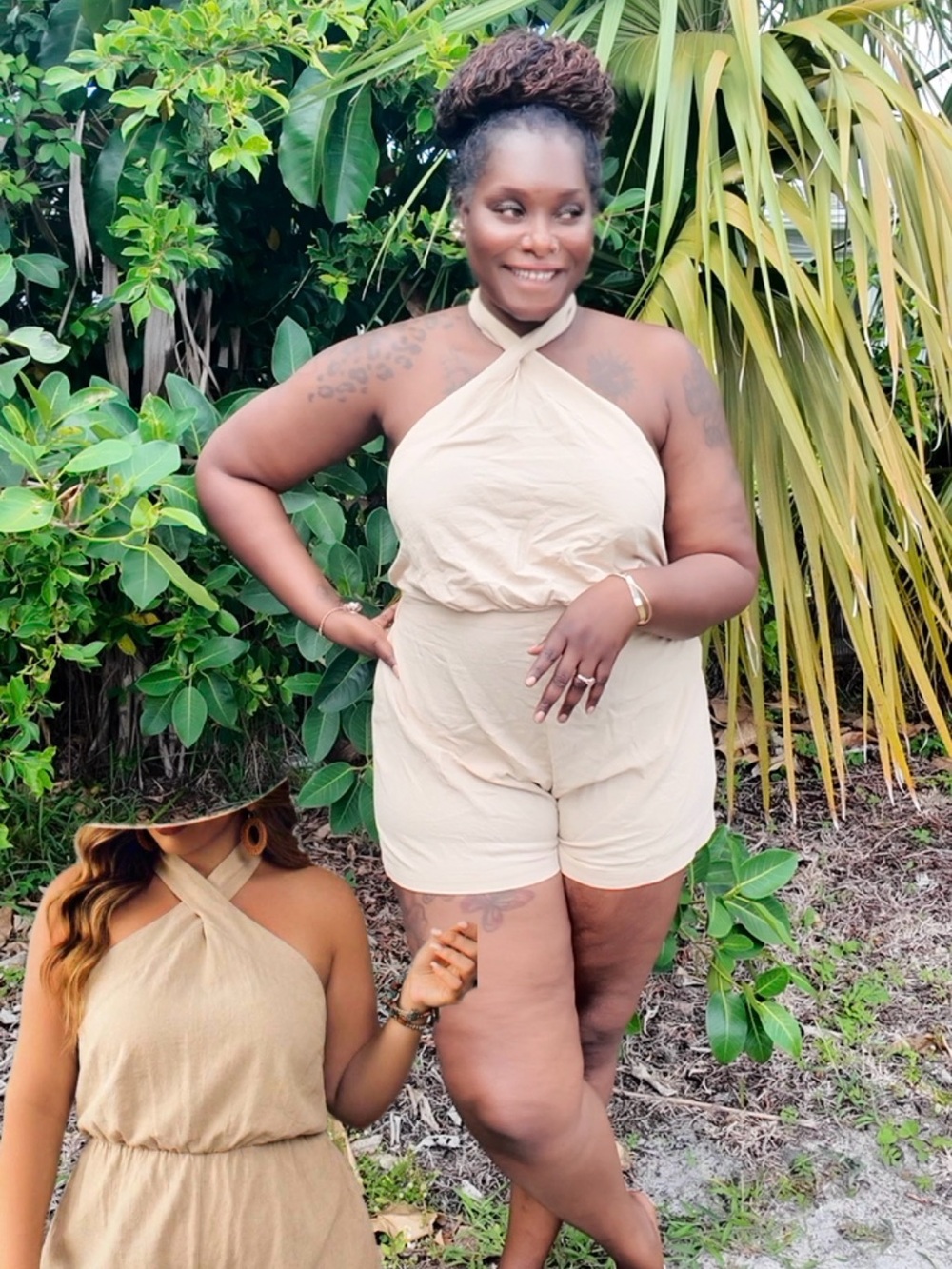 Sleeveless Halter Romper in Beige - Women Jumpsuits